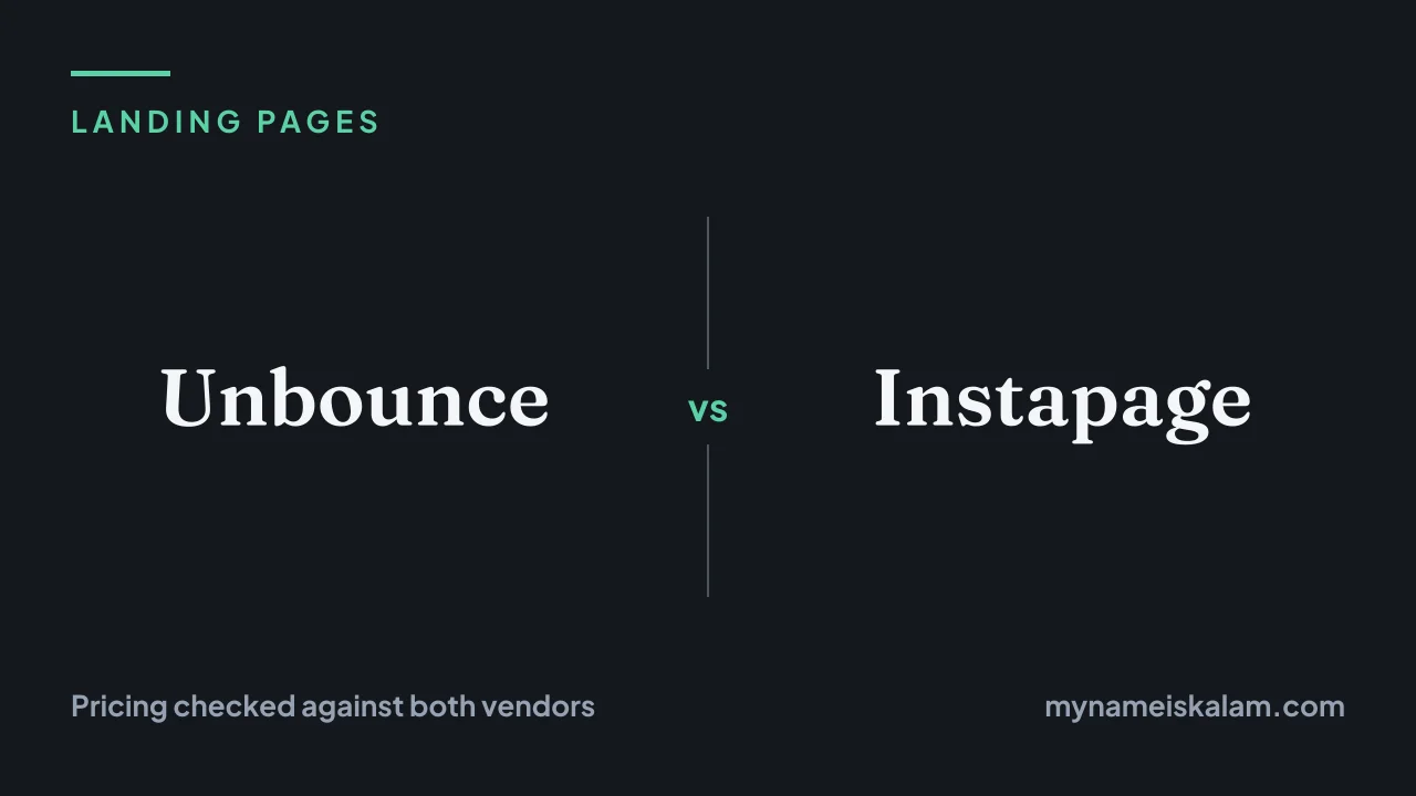 Marketer comparing two landing page layouts side by side on a monitor